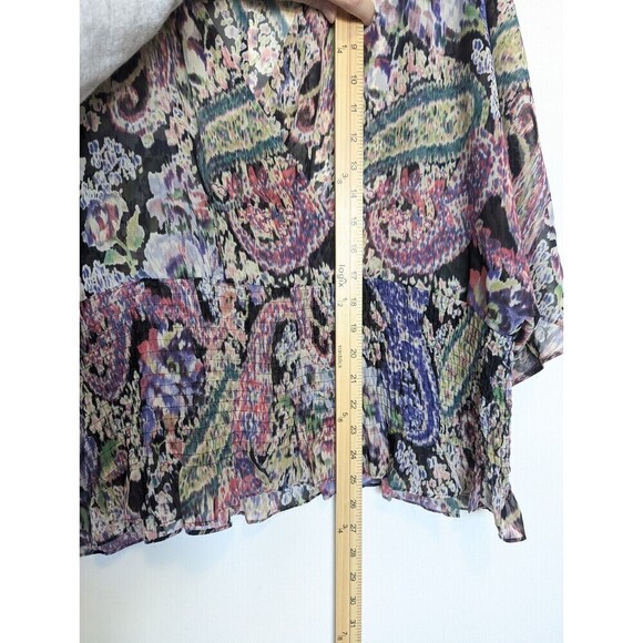 Bisou Bisou Michelle Bohbot Blouse Womens Size XL Multicolor Smocked Sheer Top - Picture 9 of 9